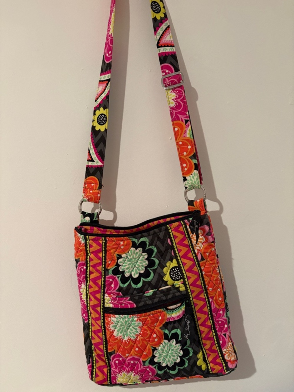 Vera Bradley Black, Orange & Pink Floral Quilted Crossbody